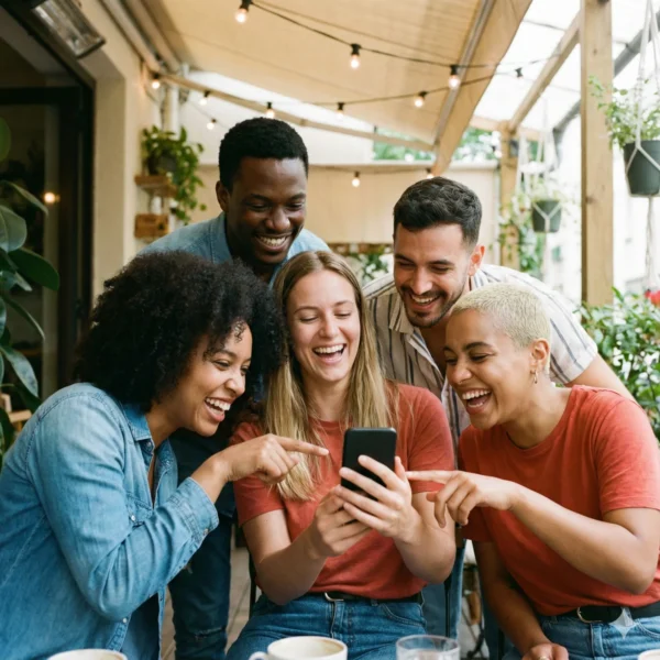 social media videos with a group of friends sharing