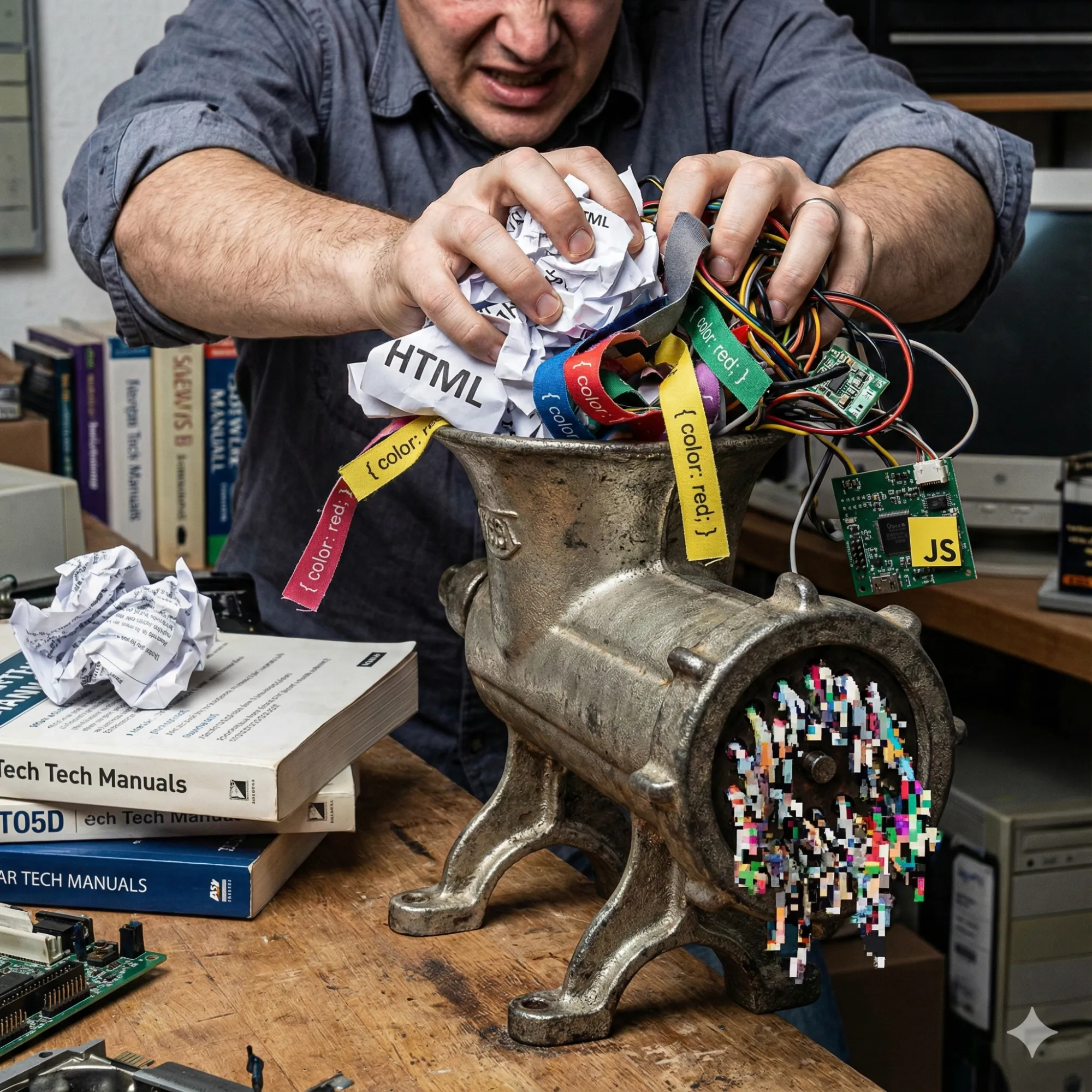 Depiction of a meat grinder affecting critical rendering performance.