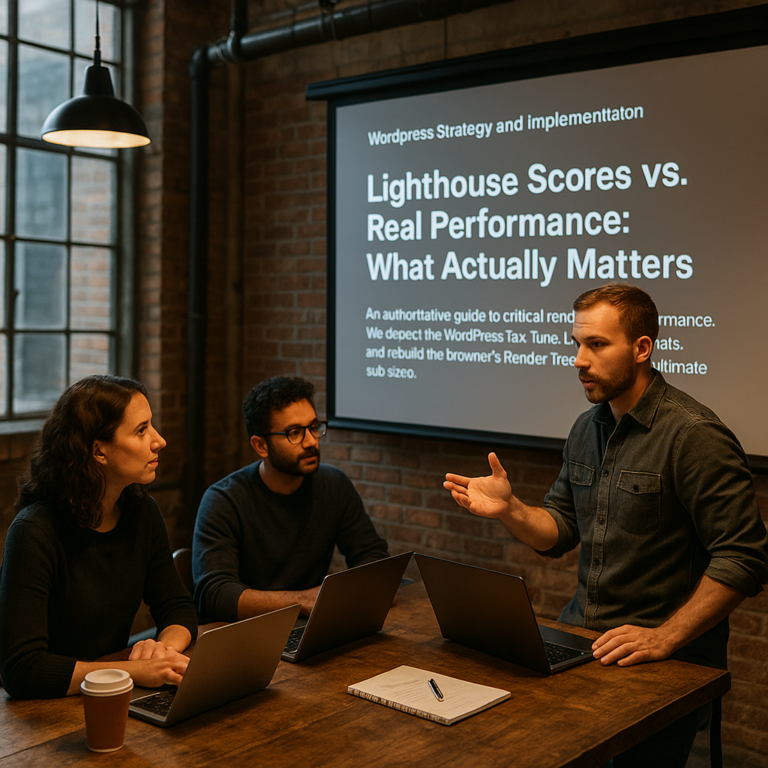 Photorealistic featured image for Lighthouse Scores vs Real Performance: What Actually Matters (blog article)