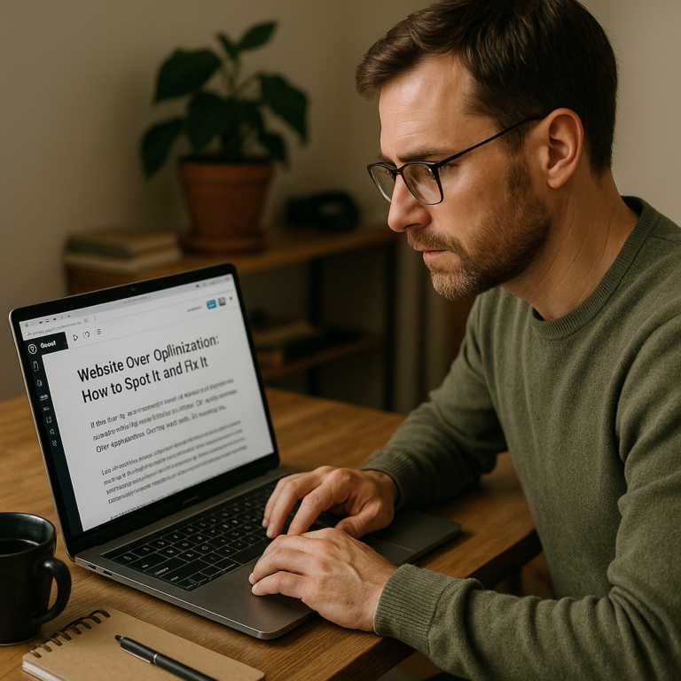 Photorealistic featured image for Website Over-Optimization: How to Spot It and Fix It (blog article)