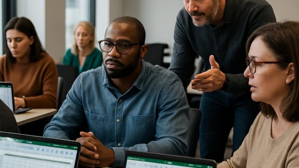 Microsoft Excel Training – Level 1 (Microsoft 365/2021) training session with adult learners in a realistic professional environment