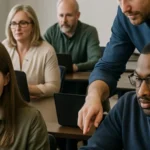 Microsoft PowerPoint Training – Level 1 (Microsoft 365/2021) training session with adult learners in a realistic professional environment