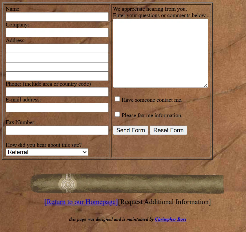 Header detail from a brand page on the 1996 Walper Tobacco Shop website, showing the title 'The Walper Tobacco Shop Ltd.' and tagline 'Canada's oldest tobacco shop'.