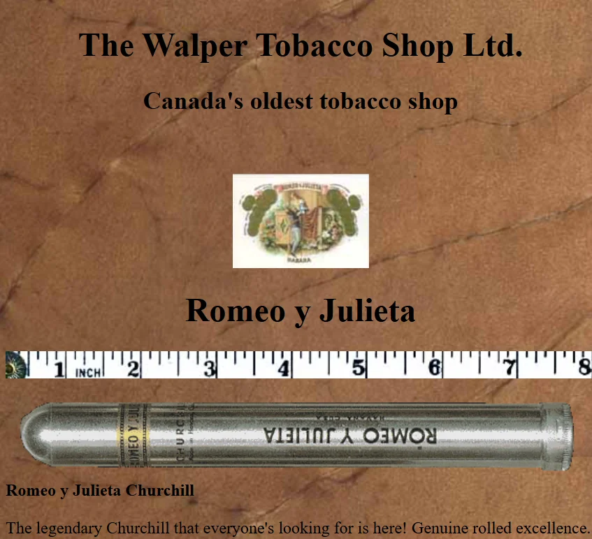 The Walper Tobacco Shop homepage as it appeared on Golden Net in 1996, with a marble background, scanned cigar image, and grid of brand logos.
