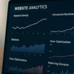 A web page with repeated exact-match keyword patterns in every heading and link anchor — the templated over-optimisation signature that Google's quality systems flag as authored-for-search rather than authored-for-readers