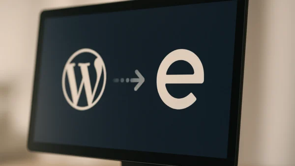 WordPress and EM.dash CMS comparison — two browser windows showing the editing interfaces side by side