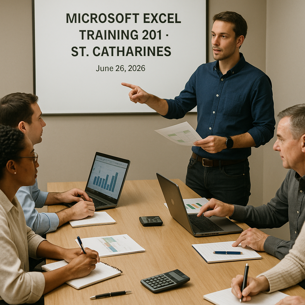 Photorealistic featured image for Microsoft Excel Training 201 – St. Catharines (June 26, 2026) (event listing)