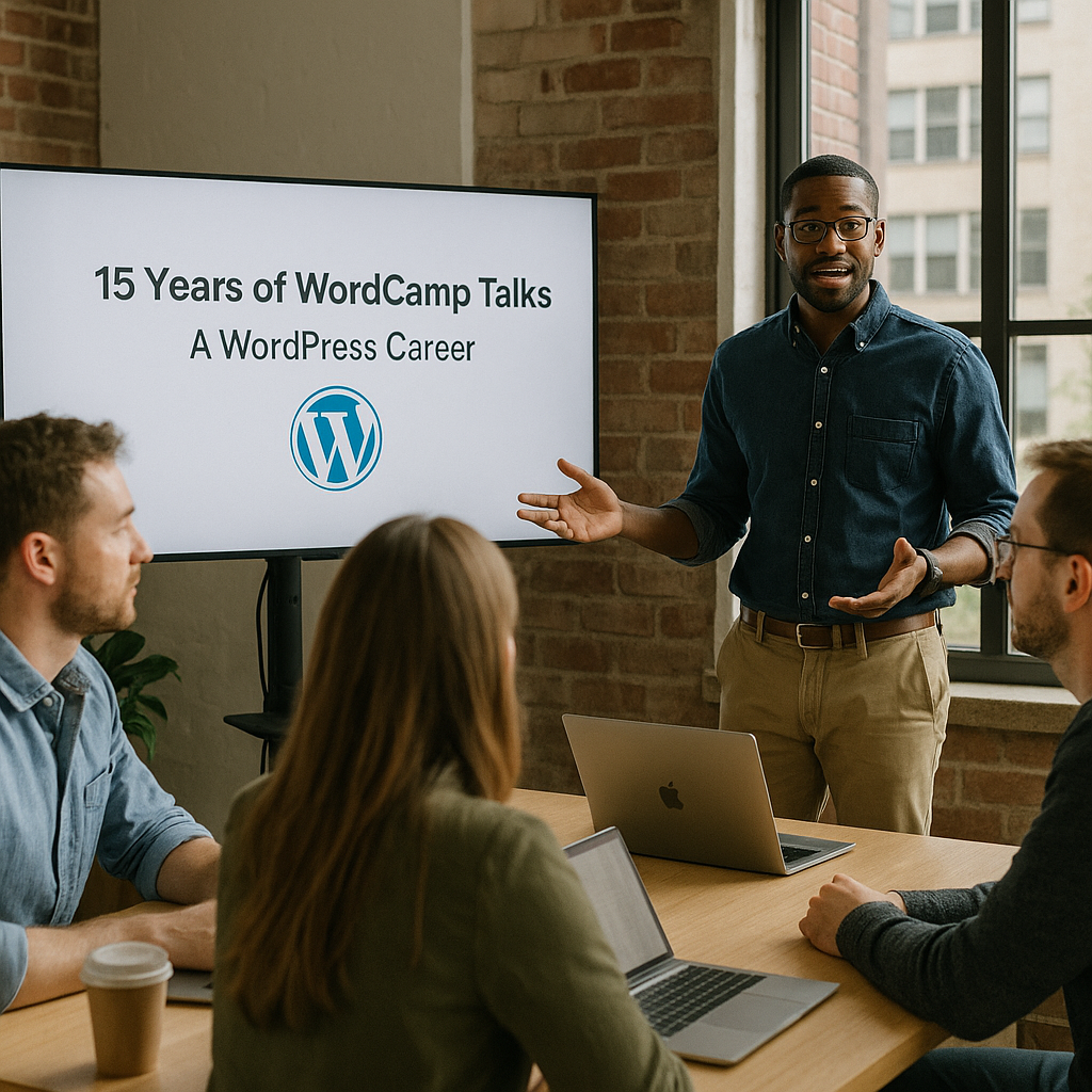 Illustration supporting key points in 15 Years of WordCamp Talks: a WordPress Career arc