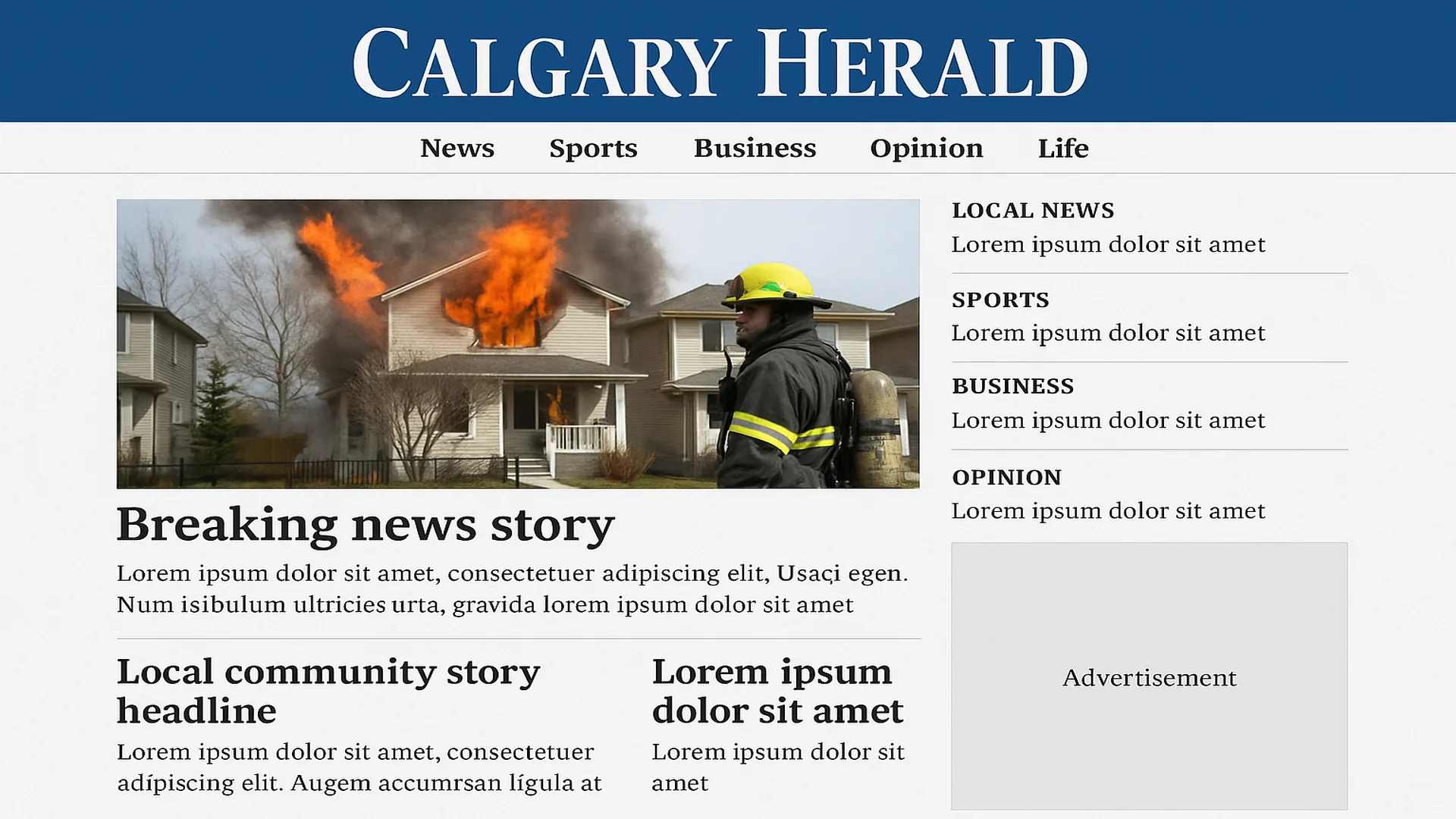 Era-accurate reconstruction of the Calgary Herald homepage style, circa 2014. Postmedia network template I worked on during the WordPress migration.