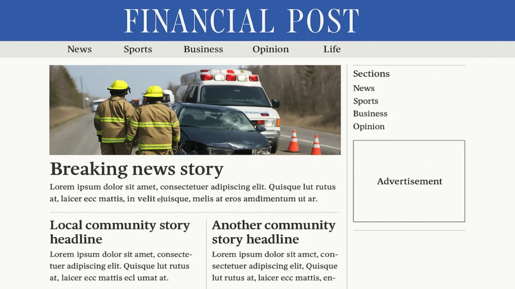 Era-accurate reconstruction of the Financial Post homepage style, circa 2014 — Postmedia network template I worked on during the WordPress migration.