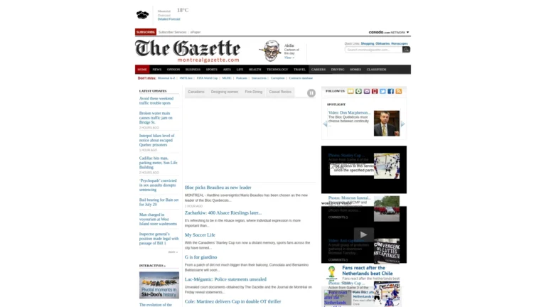 Montreal Gazette homepage as captured by the Wayback Machine, June 2014 — Postmedia network template I worked on during the WordPress migration.