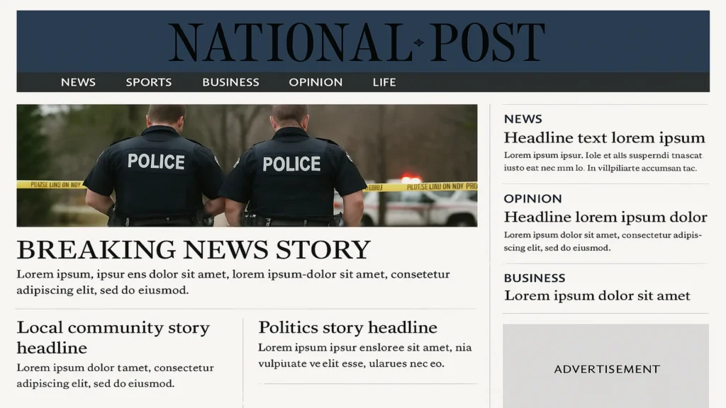 Era-accurate reconstruction of the National Post homepage style, circa 2014 — Postmedia network template I worked on during the WordPress migration.