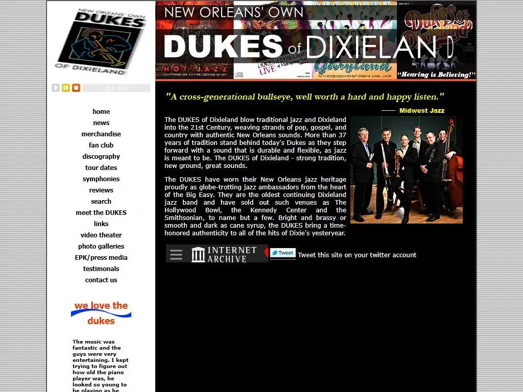 Screenshot of dukesofdixieland.com from May 19, 2011 — New Orleans-style band site with the Dukes of Dixieland identity.