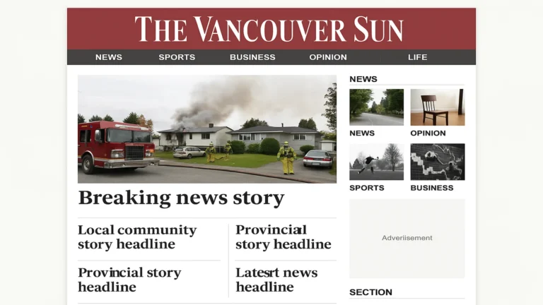Era-accurate reconstruction of the Vancouver Sun homepage style, circa 2014 — Postmedia network template I worked on during the WordPress migration.