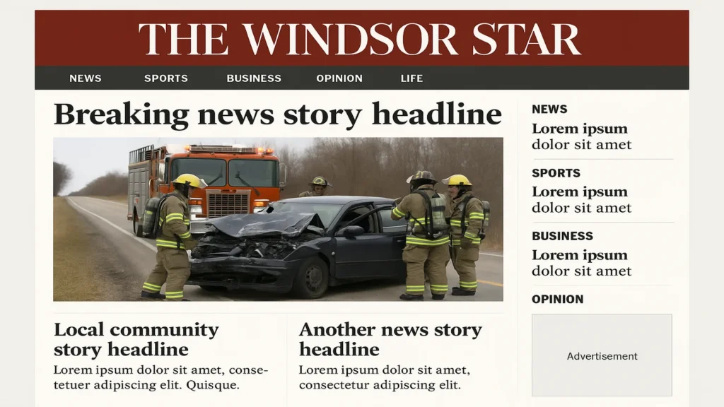 Era-accurate reconstruction of the Windsor Star homepage style, circa 2014 — Postmedia network template I worked on during the WordPress migration.