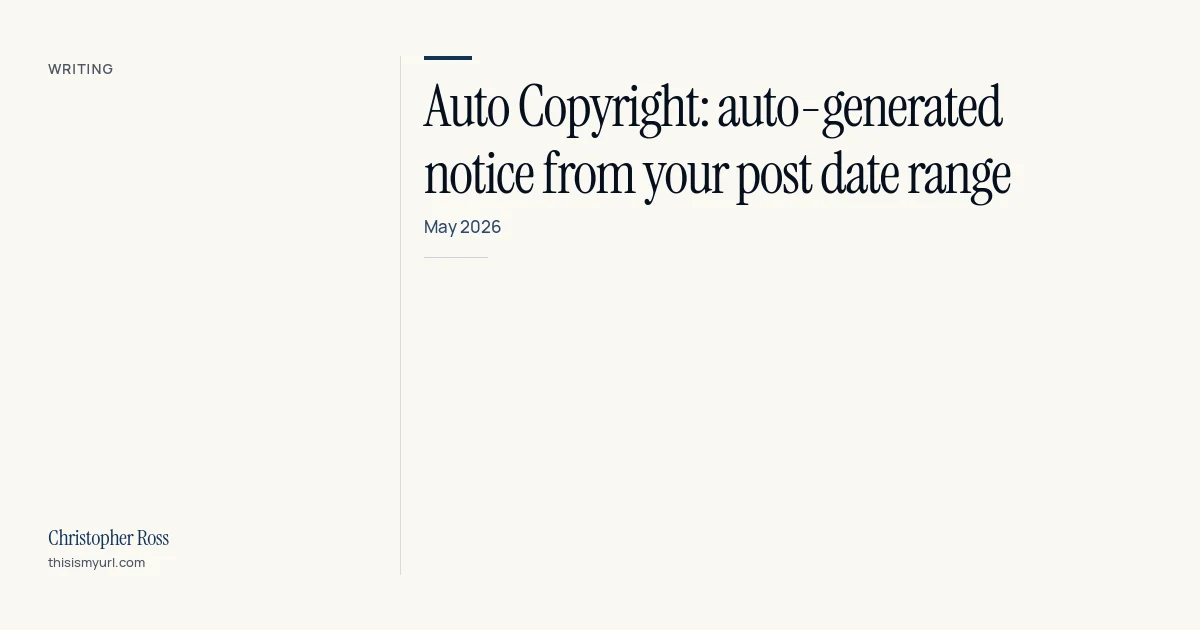 Title card for the download “Auto copyright: auto-generated notice from your post date range” on This Is My URL