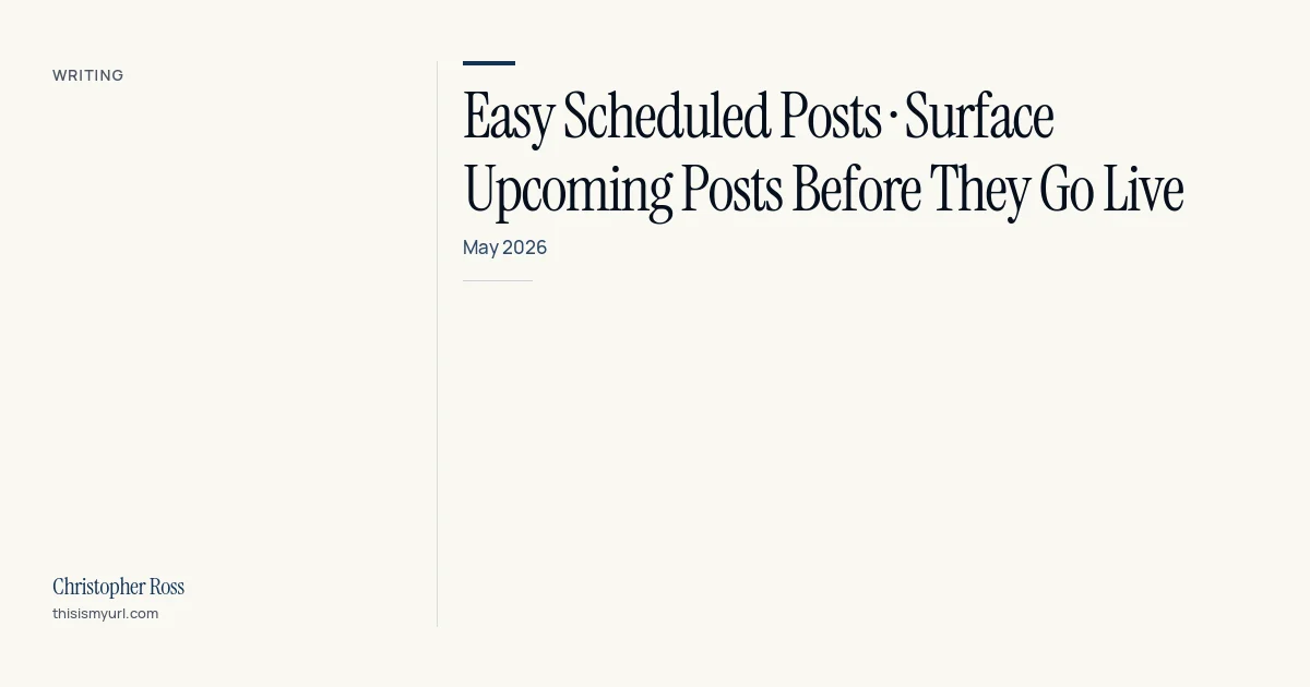 Title card for the download “Easy scheduled posts · surface upcoming posts before they go live” on This Is My URL