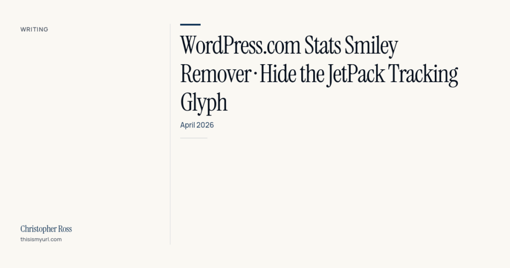 WordPress.com Stats Smiley Remover · Hide the JetPack Tracking Glyph