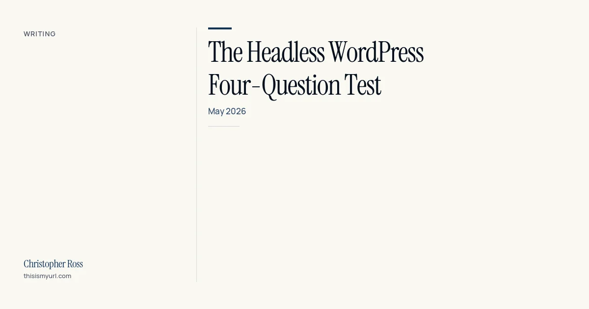 Title card for the download “The headless WordPress Four-Question test” on This Is My URL