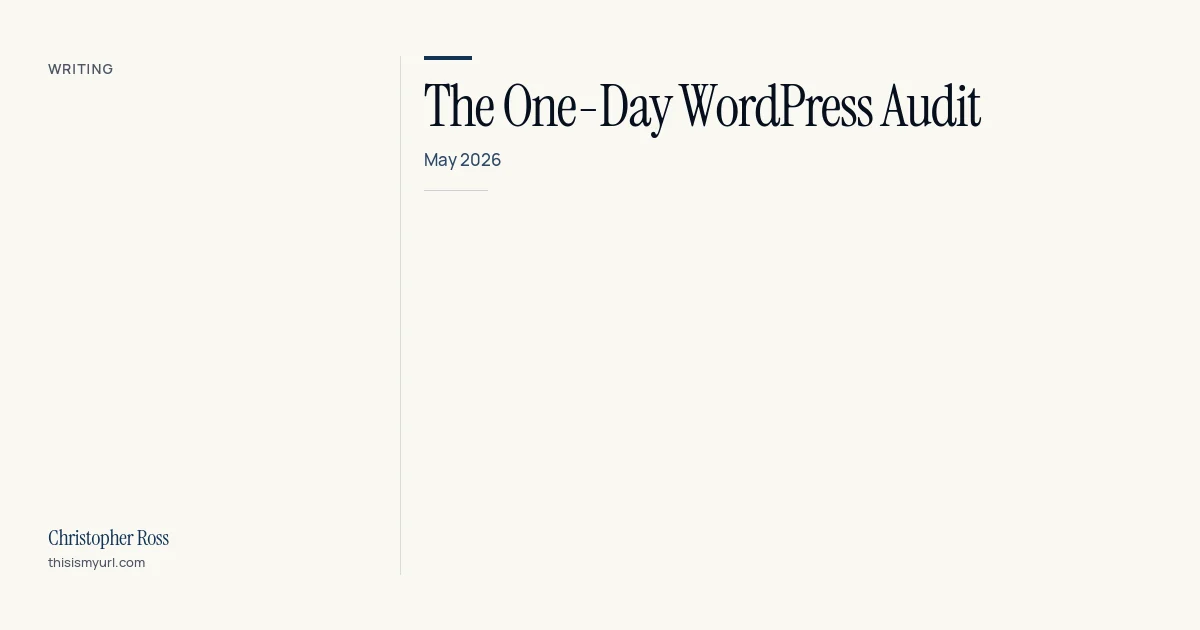 Title card for the download “The One-Day WordPress audit” on This Is My URL