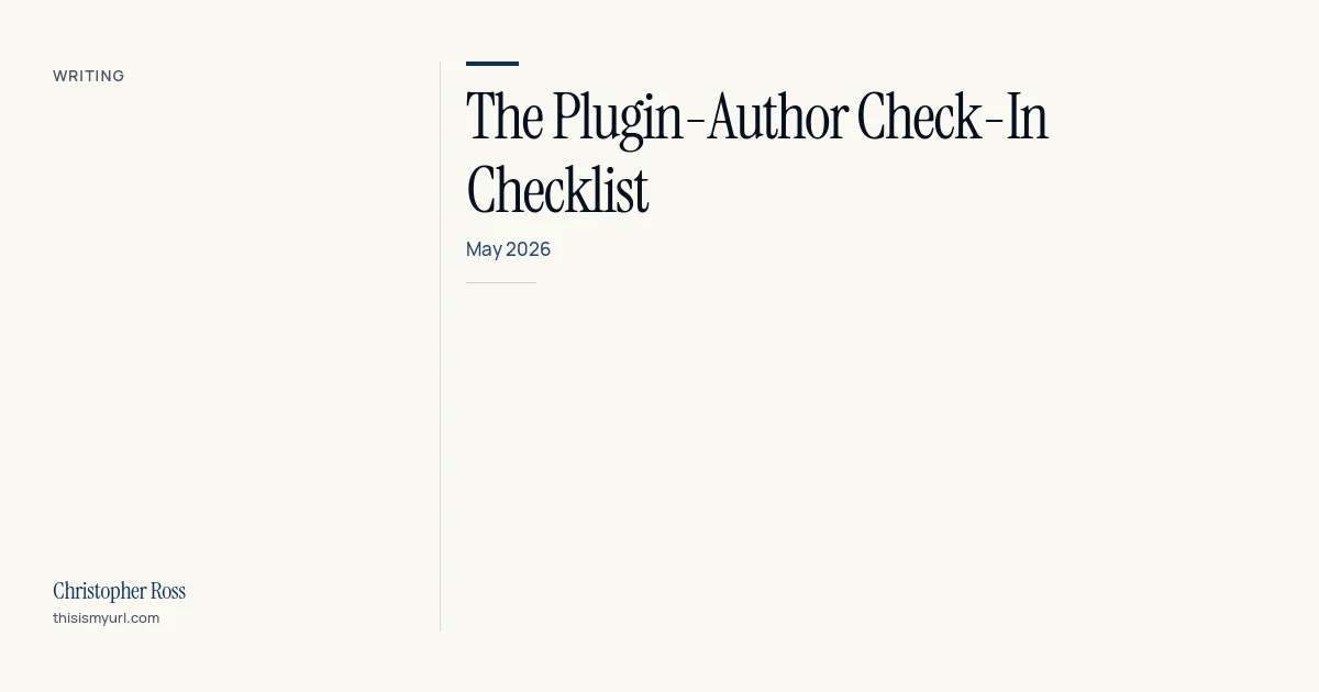 Title card for the download “The Plugin-Author Check-In checklist” on This Is My URL