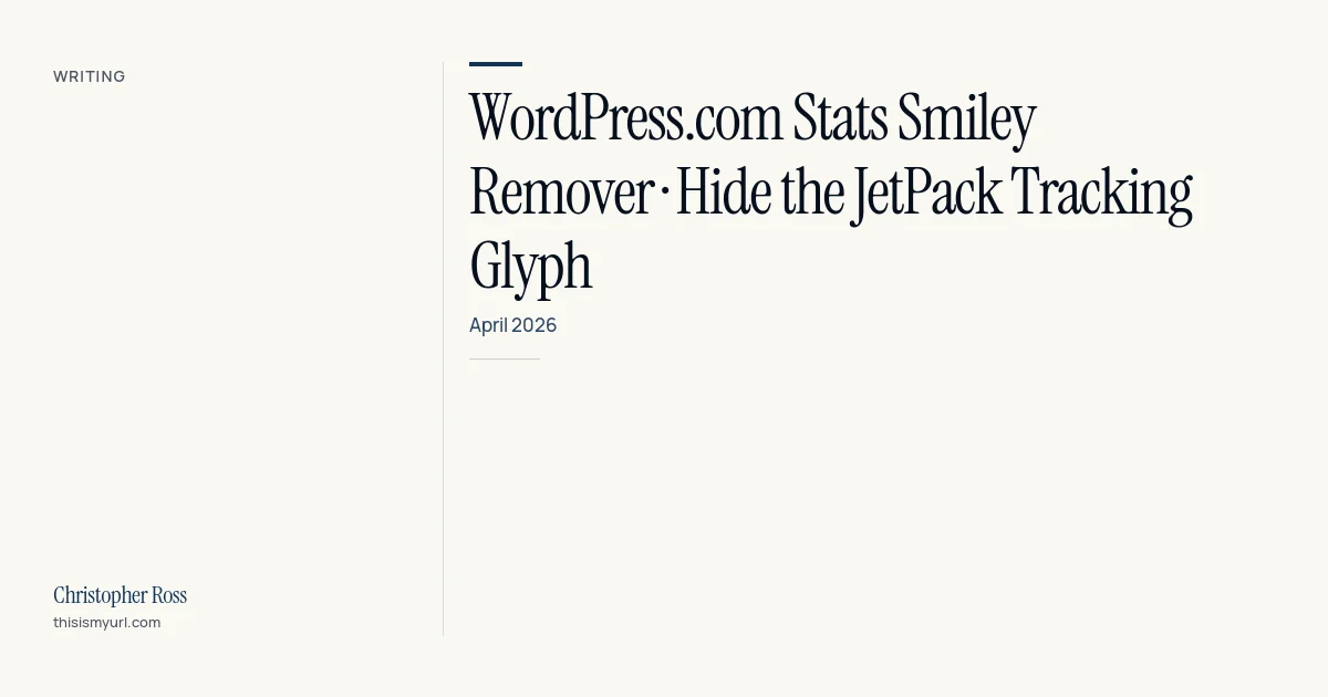 Title card for the download “WordPress.com stats smiley remover · hide the Jetpack tracking glyph” on This Is My URL