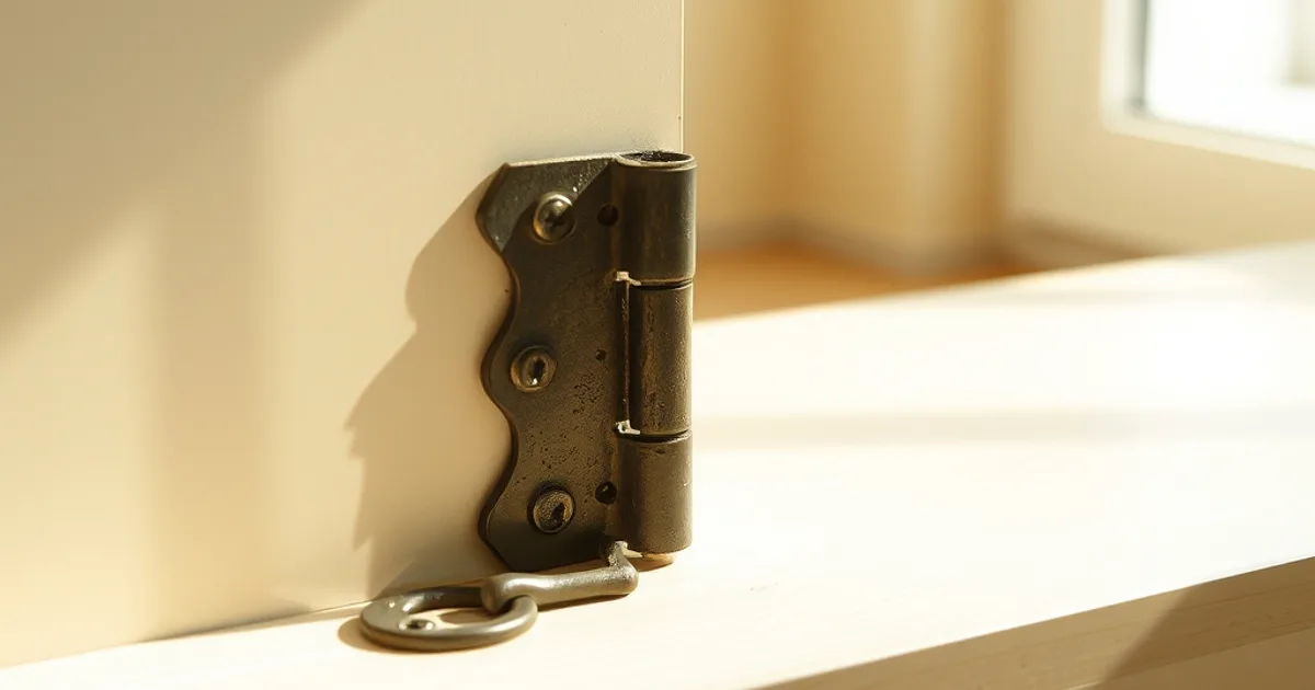 A single, tarnished iron hinge lies open, suggesting both connection and a pathway disrupted.