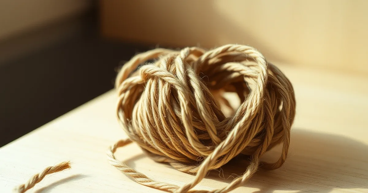 A coil of thick, natural thread unravels slightly, suggesting fragmented connections and unspoken questions.